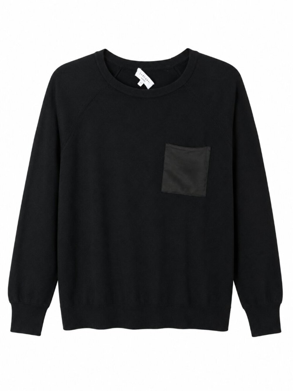 J. Society Black Crewneck Faux Leather Chest Pocket Long Sleeve Pullover Large